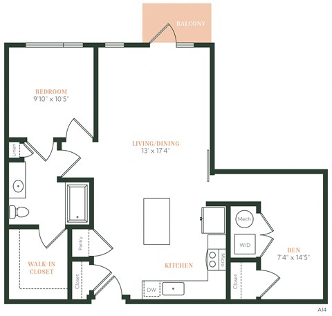 A17 - 1 bed 1 bath + den